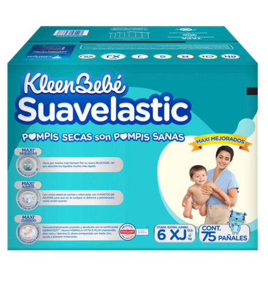 Pañales KLEENBEBE Suavelastic Extra Jumbo 75 piezas - .