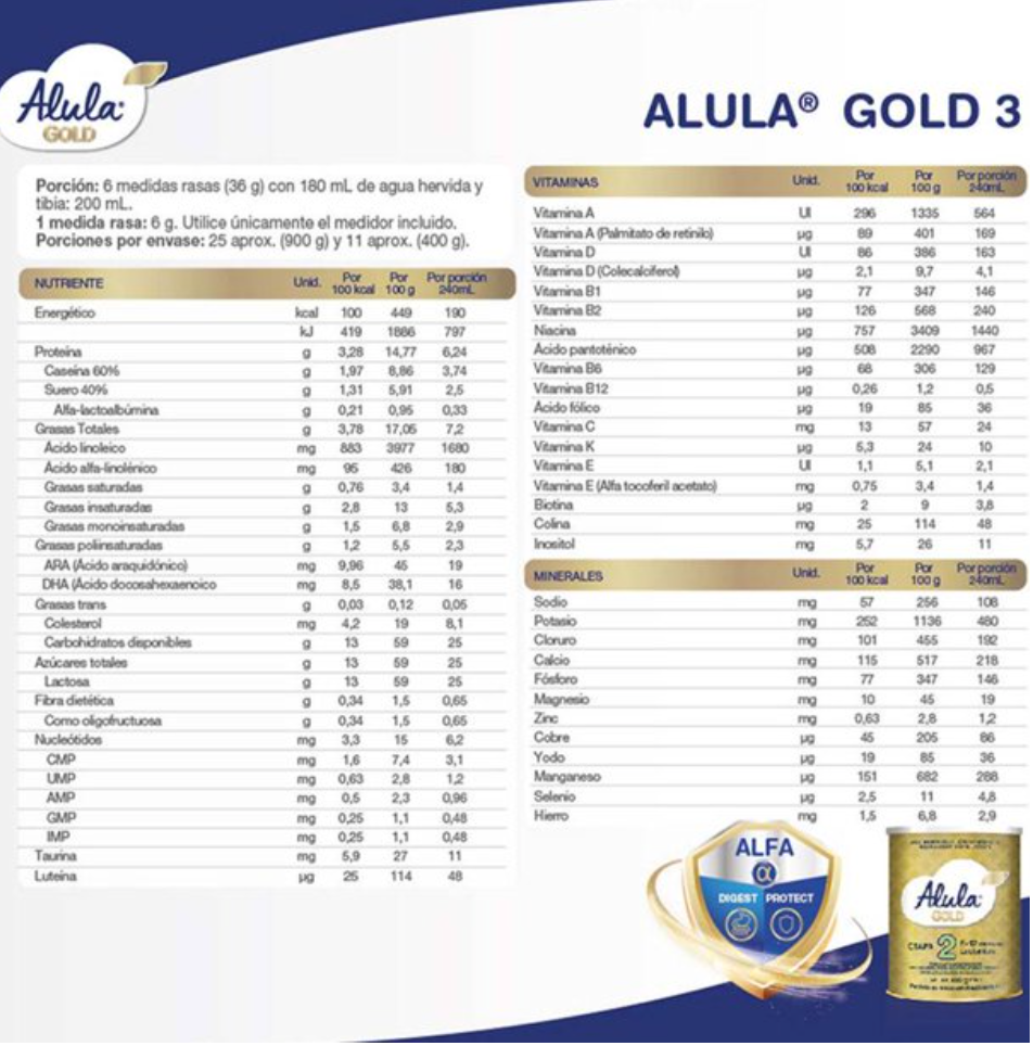 Fórmula Infantil de Continuación Alula Gold Progress 3 pzas de 900 gr c/u - .