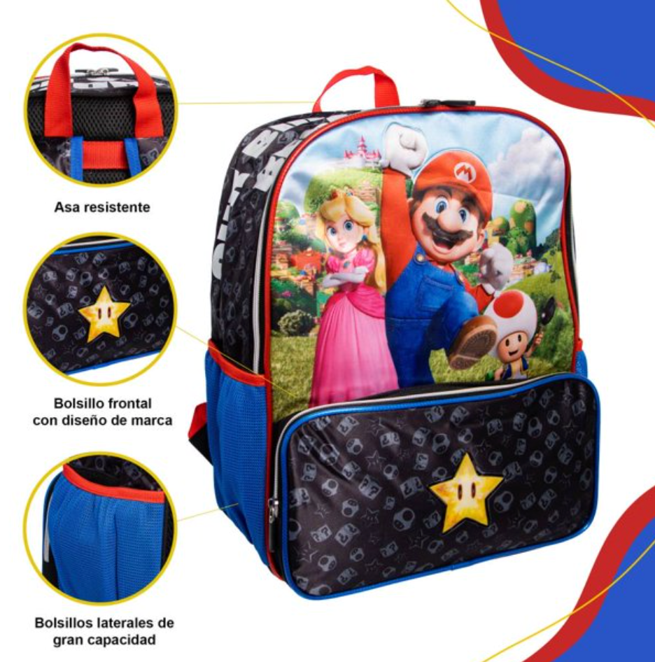 Backpack Ruz Mario Bros Primaria Rojo con Negro - .