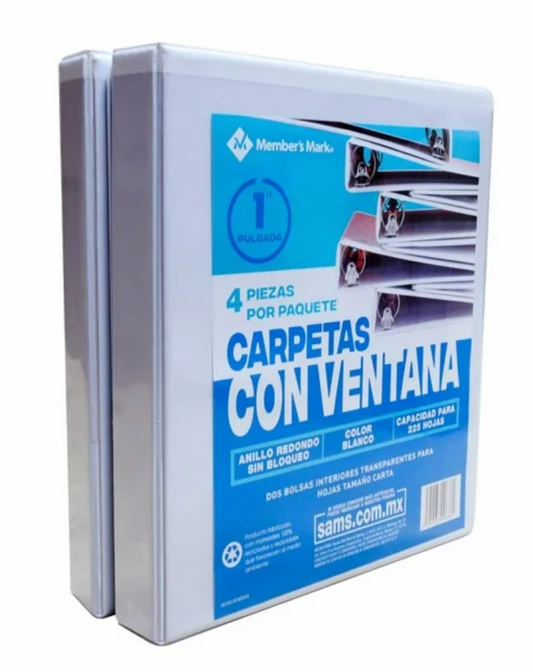 Set de Carpetas Member's Mark de 1 Pulgada con Ventana Blanco 4 pzas - .