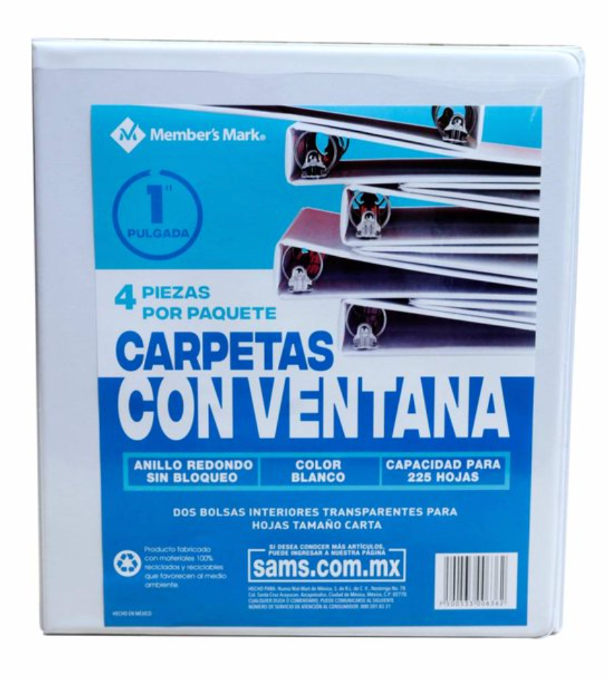 Set de Carpetas Member's Mark de 1 Pulgada con Ventana Blanco 4 pzas - .
