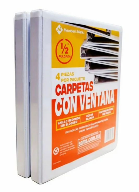 Set de Carpetas Member's Mark de 1/2 Pulgada con Ventana Blanco 4 pzas - .