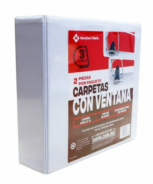 Set de Carpetas Member's Mark de 3 Pulgadas con Ventana Blanco 2 pzas - .