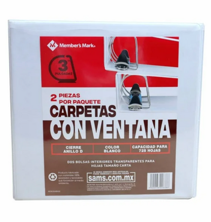 Set de Carpetas Member's Mark de 3 Pulgadas con Ventana Blanco 2 pzas - .