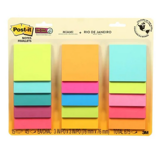 Notas Adhesivas Post-it 3M Miami + Río de Janeiro 15 pzas con 45 hojas c/u - .