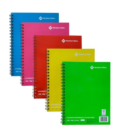 Set de Cuadernos Member's Mark Cuadro Chico 5 pzas con 100 Hojas c/u - .