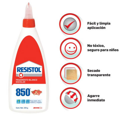 Set de Pegamento Blanco Escolar Resistol 850 con 2 pzas de 225 g - .