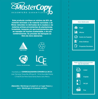 Hojas de Papel Tamaño Carta Mastercopy Master70 con 5000 pzas - .