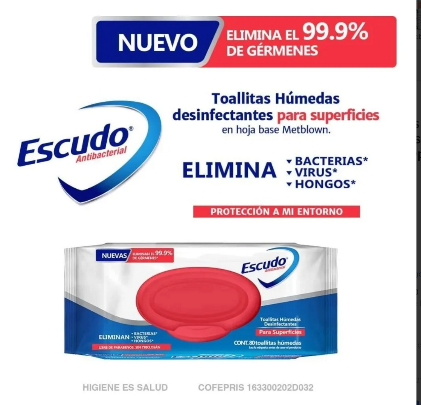 Caja Escudo Toallas Húmedas Desinfectantes Para Superficies 24 paquetes de 80 toallas - SCG