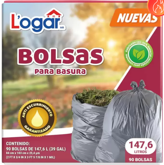 Logar Bolsas Para Basura 90 pzas de 147.6 Litros - .