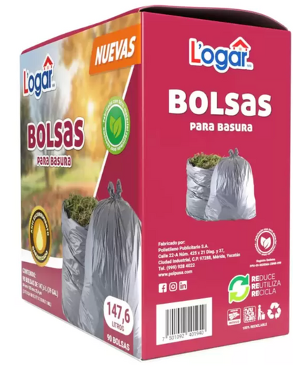 Logar Bolsas Para Basura 90 pzas de 147.6 Litros - .