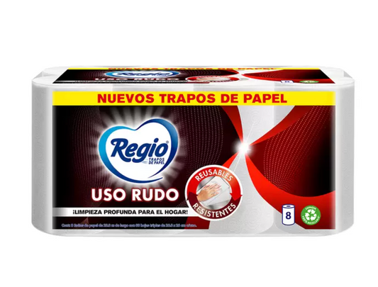 Regio Trapos de Papel Uso Rudo 8 Rollos - KOZ