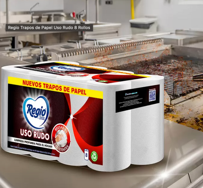 Regio Trapos de Papel Uso Rudo 8 Rollos - KOZ