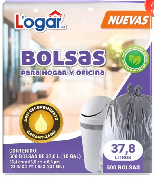 Logar Bolsas para Hogar y Oficina 500 pzas de 37.8 L - KOZ