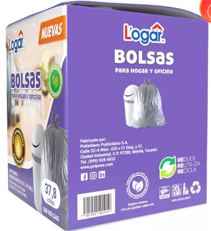 Logar Bolsas para Hogar y Oficina 500 pzas de 37.8 L - KOZ