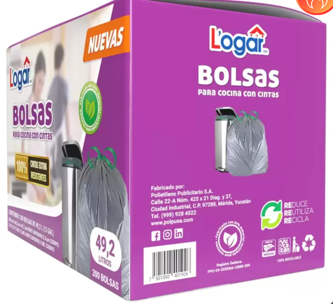 Logar Bolsas Para Basura 200 pzas de 49.2 L - KOZ