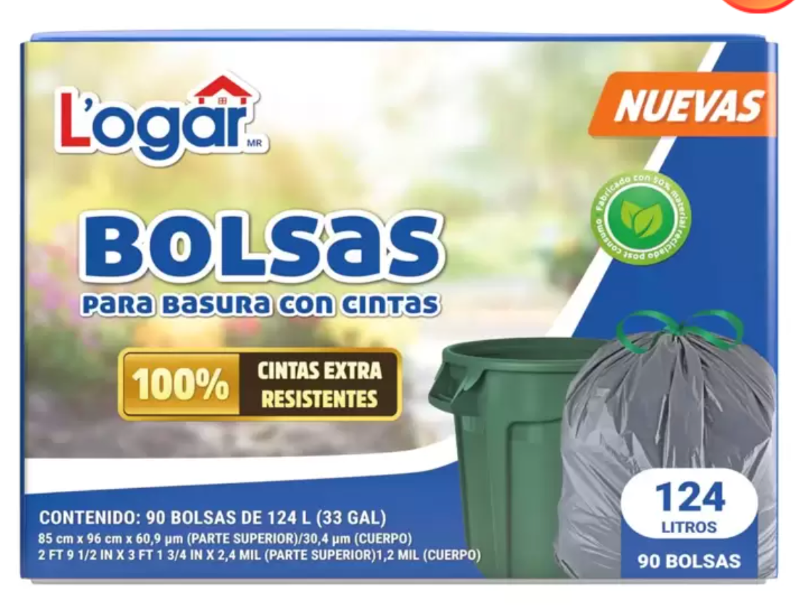 Logar Bolsas Para Basura con Cintas 90 pzas de 124 L - KOZ