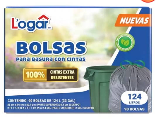 Logar Bolsas Para Basura con Cintas 90 pzas de 124 L - KOZ