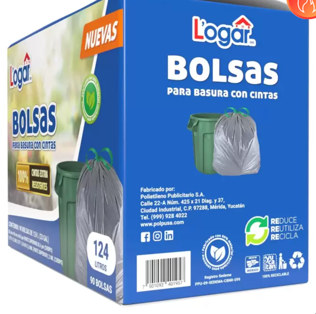 Logar Bolsas Para Basura con Cintas 90 pzas de 124 L - .