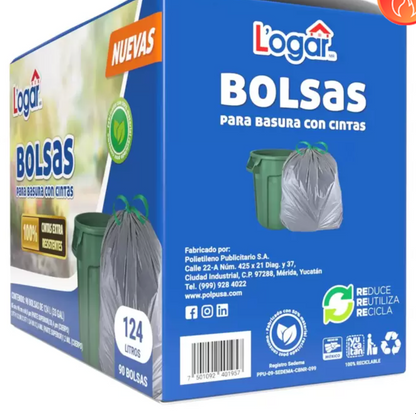 Logar Bolsas Para Basura con Cintas 90 pzas de 124 L - .