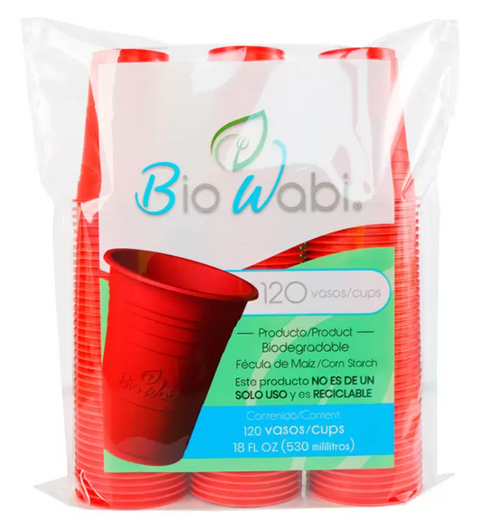 Biowabi Vasos Rojos Compostable 120 pzas de 530 ml - KOZ