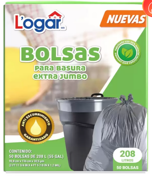 Logar Bolsas Para Basura Extra Jumbo 50 pzas de 208 L - KOZ