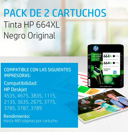 HP664 XL Cartucho de Tinta Negro - .