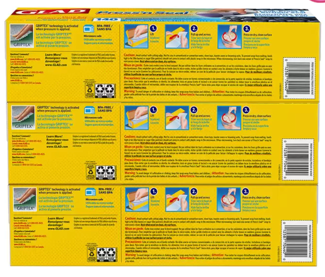 Glad Press'n Seal Plástico Adherente 3 piezas - .