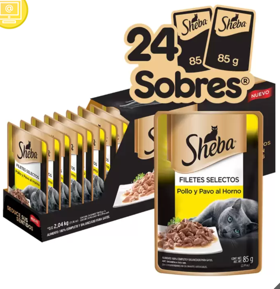 Sheba Alimento Húmedo para Gato Sabor Pavo y Pollo 24 pzas de 85 grs - KOZ