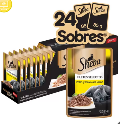 Sheba Alimento Húmedo para Gato Sabor Pavo y Pollo 24 pzas de 85 grs - .