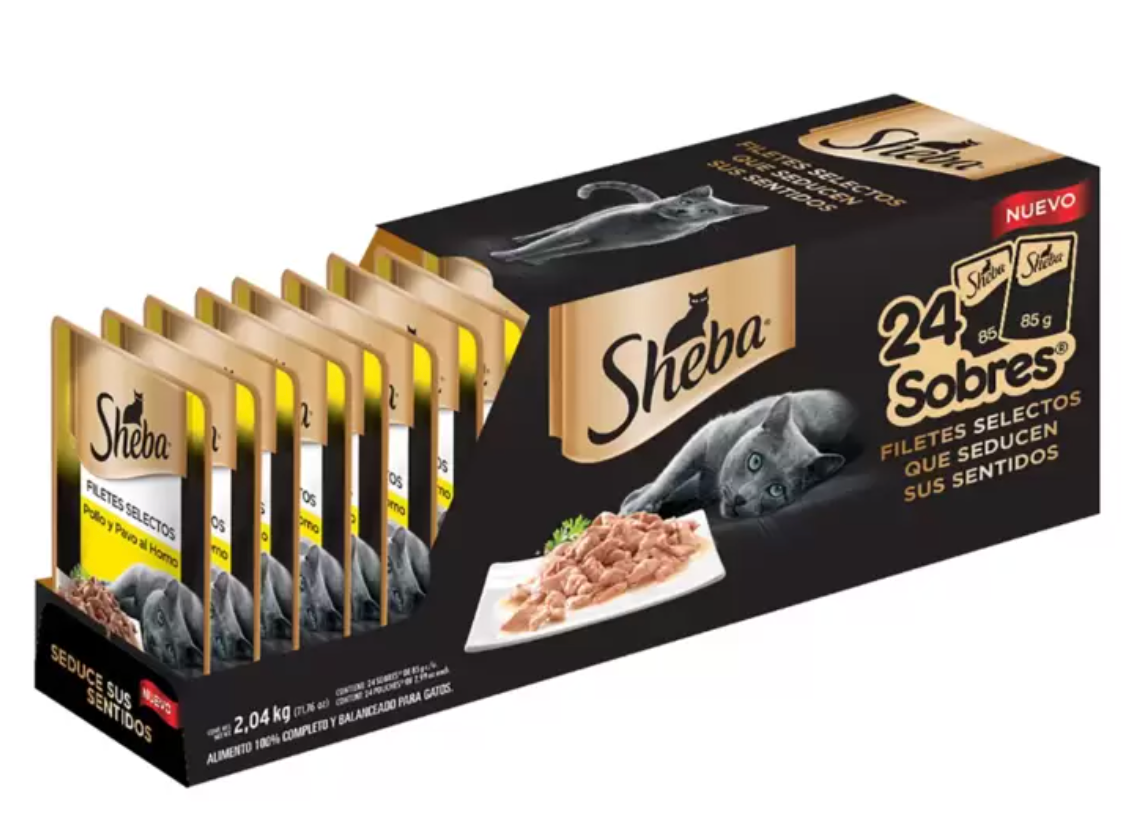 Sheba Alimento Húmedo para Gato Sabor Pavo y Pollo 24 pzas de 85 grs - .