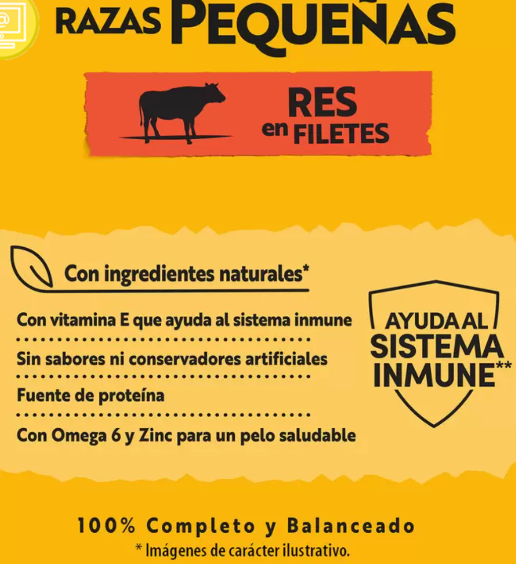 Pedigree Alimento Para Perros Adultos Razas Pequeñas, Sabor Res 100 gr, Paquete De 24 Sobres - .