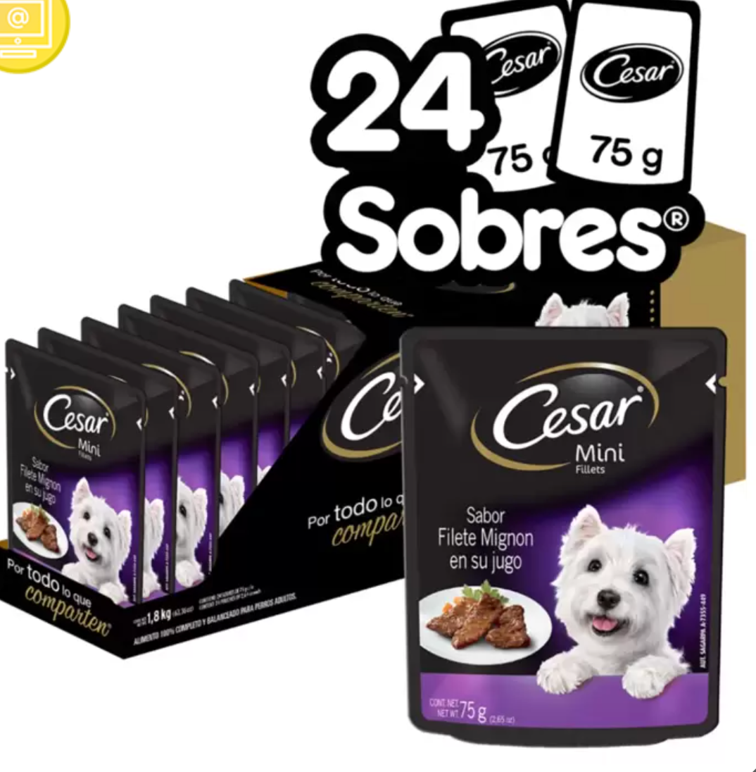 Cesar Alimento Húmedo para Perro Sabor Filete Mignon 24 pzas de 75 grs - .