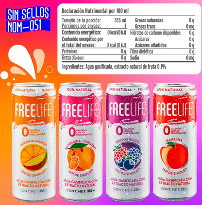 Free Life Agua Gasificada con Extracto Natural 24 pzas de 355 ml - KOZ