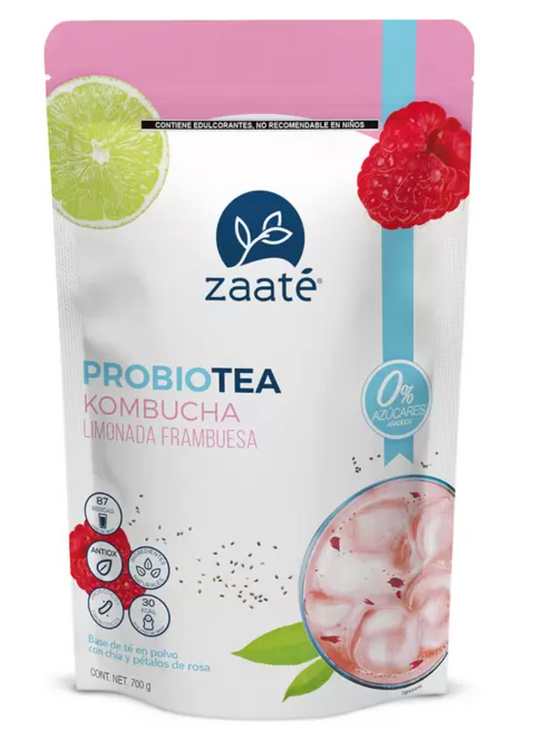 Zaaté Té Blanco Kombucha Limonada Frambuesa sin Azúcar 700 grs - .
