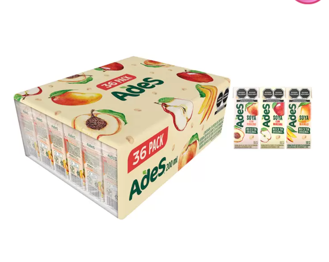 Ades Bebida de Soya Con Jugo de Frutas 36 piezas de 200ml (Varios Sabores) - .