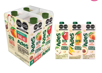 Ades Bebida de Soya con jugo de Fruta 4 piezas de 946 ml - .