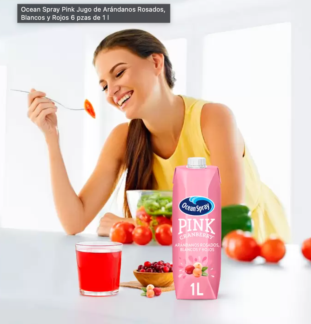 Ocean Spray Pink Jugo de Arándanos Rosados, Blancos y Rojos 6 pzas de 1 L - .