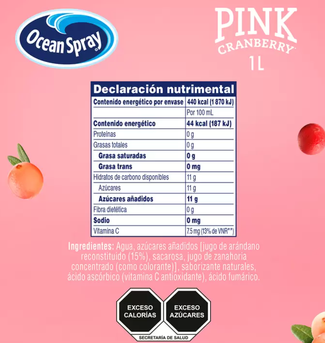 Ocean Spray Pink Jugo de Arándanos Rosados, Blancos y Rojos 6 pzas de 1 L - .