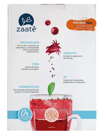 Zaaté Kombucha Té Rojo sin Azúcar Jamaica Arándano 700 grs - .
