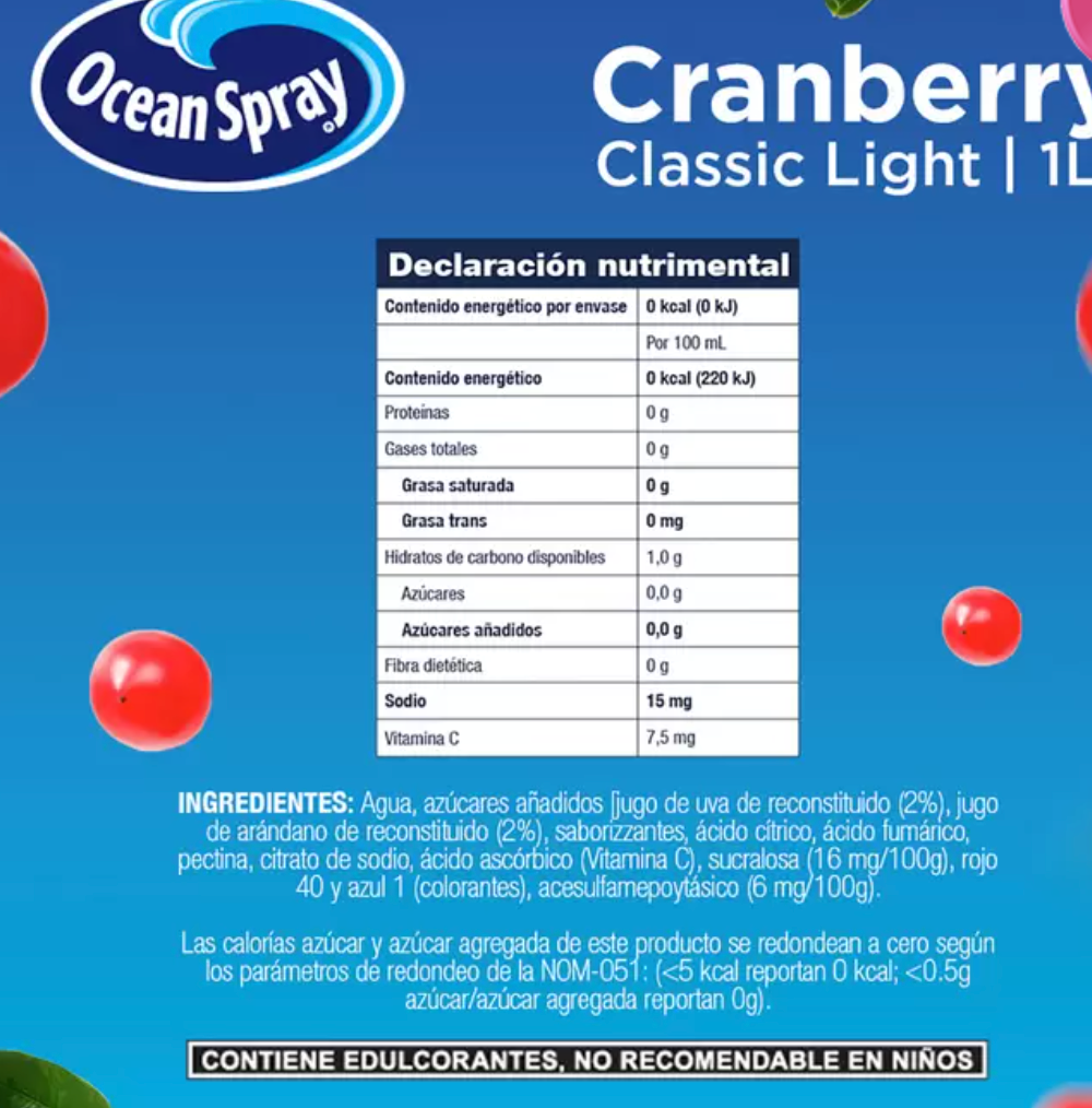 Ocean Spray Bebida de Arándano Baja en Calorías 6 pzs de 1 L - KOZ