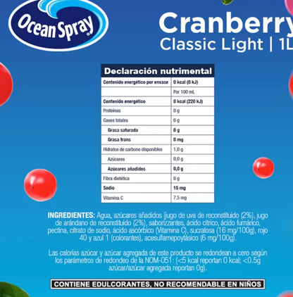 Ocean Spray Bebida de Arándano Baja en Calorías 6 pzs de 1 L - KOZ