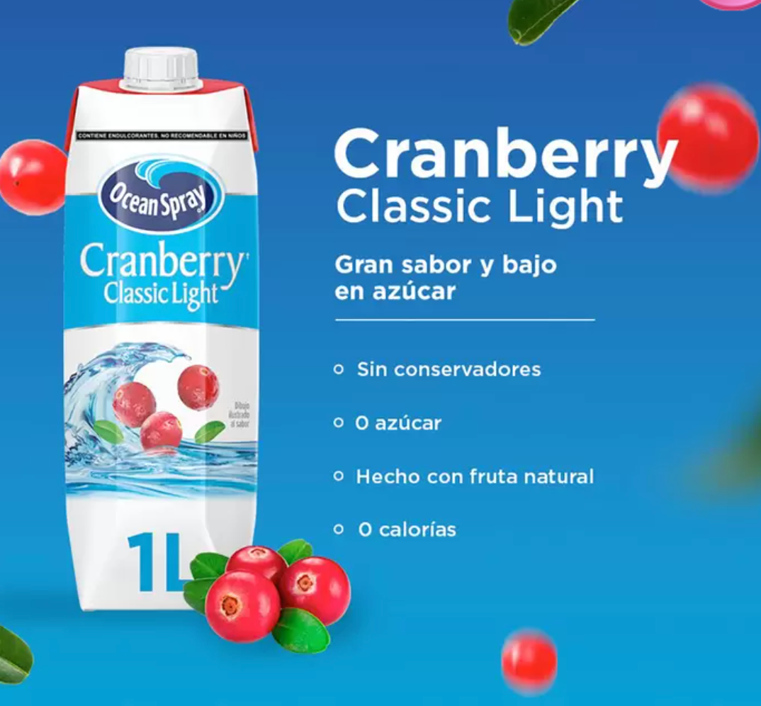 Ocean Spray Bebida de Arándano Baja en Calorías 6 pzs de 1 L - KOZ