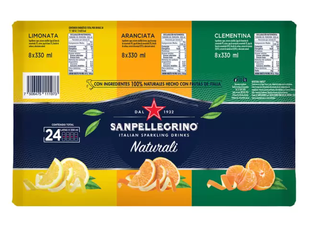 San Pellegrino Agua Mineral Saborizada Mix Pack 24 piezas de 330 ml - KOZ