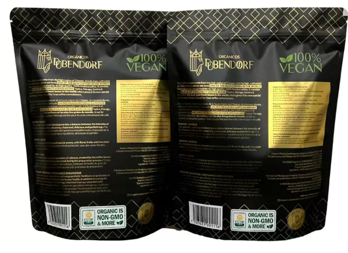 Dubendorf Café Orgánico Molido Tostado Oscuro 100% Arábica Mezcla de 4 granos de Especialidad 2 pzas de 454 grs - KOZ