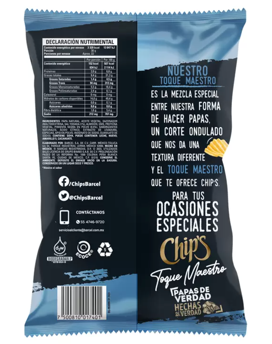 Chip's Toque Maestro Papas Fritas Sal y Pimienta 655 grs - KOZ