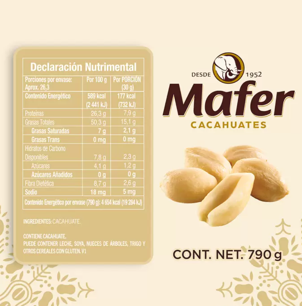 Mafer Cacahuate sin Sal 790 grs - .