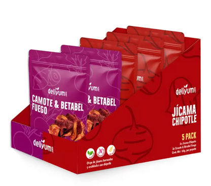 Deliyum.com Mix de Vegetales Deshidratados Jícama Chipotle y Camote & Betabel Fuego 5 pzas de 60grs - KOZ