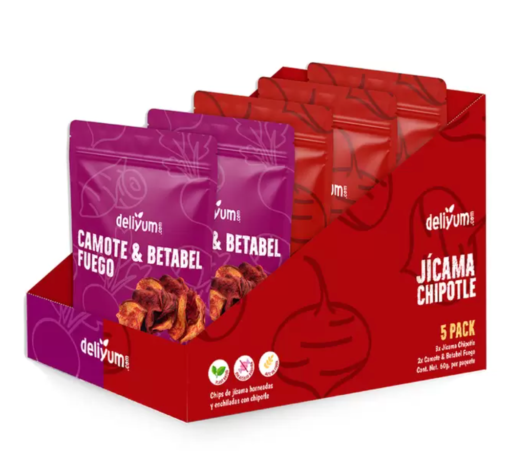Deliyum.com Mix de Vegetales Deshidratados Jícama Chipotle y Camote & Betabel Fuego 5 pzas de 60grs - .