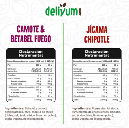 Deliyum.com Mix de Vegetales Deshidratados Jícama Chipotle y Camote & Betabel Fuego 5 pzas de 60grs - KOZ
